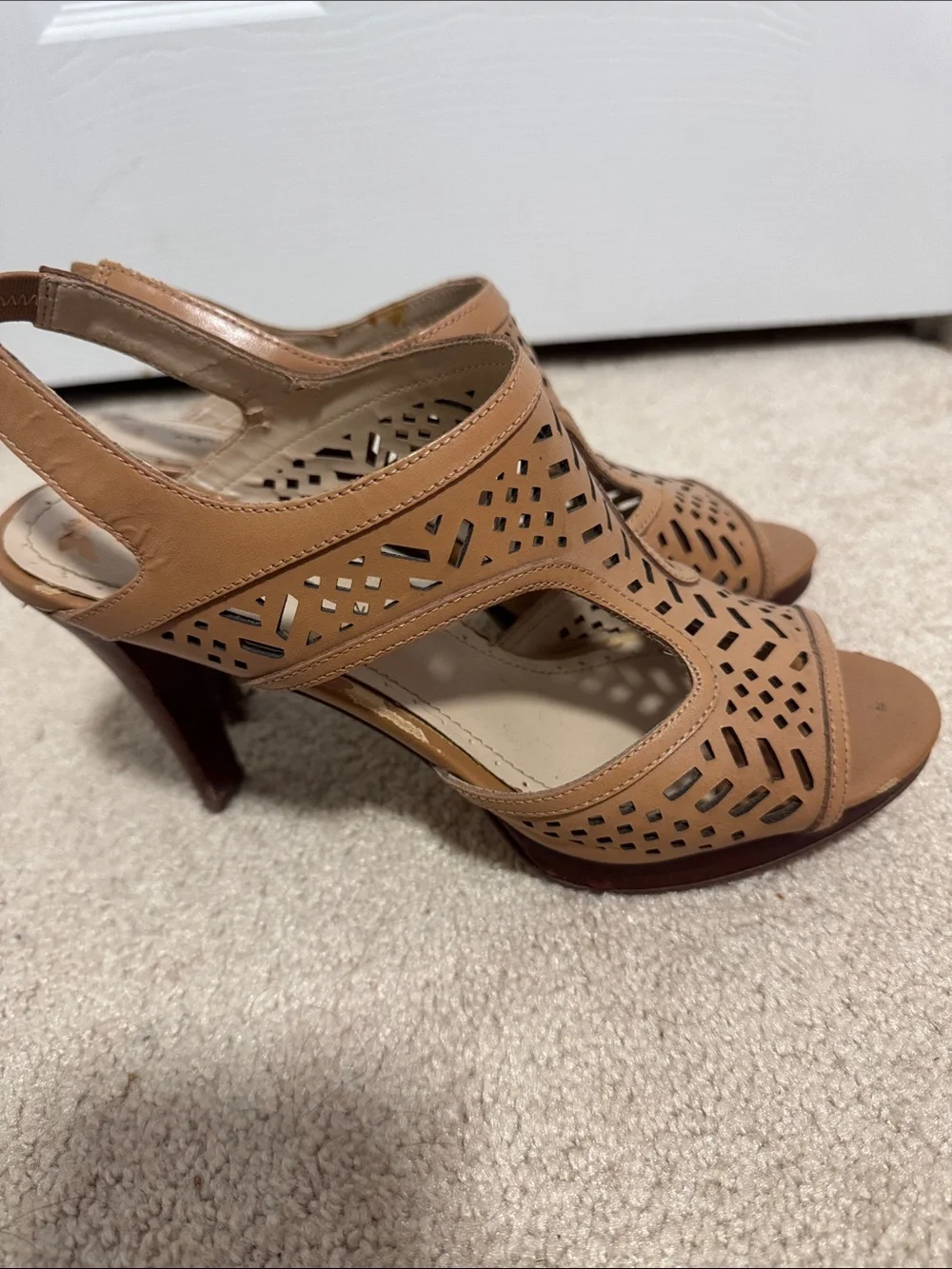 Adrienne Vittadini Tan Cutout Slingback High Heels